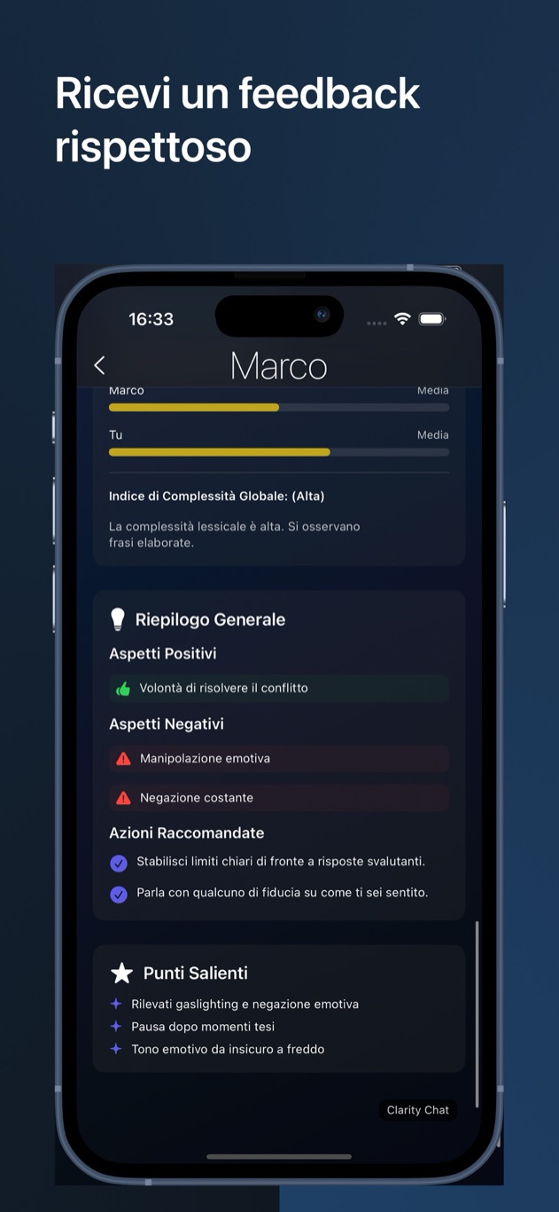 Clarity Chat mostra silenzi, argomenti di conversazione e cambiamenti di tono emotivo